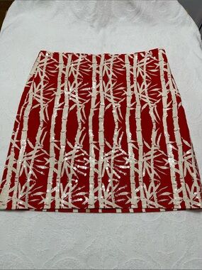 Bamboo Sequined Red/Cream Bamboo design Michael Kors Skirt -Sz 4